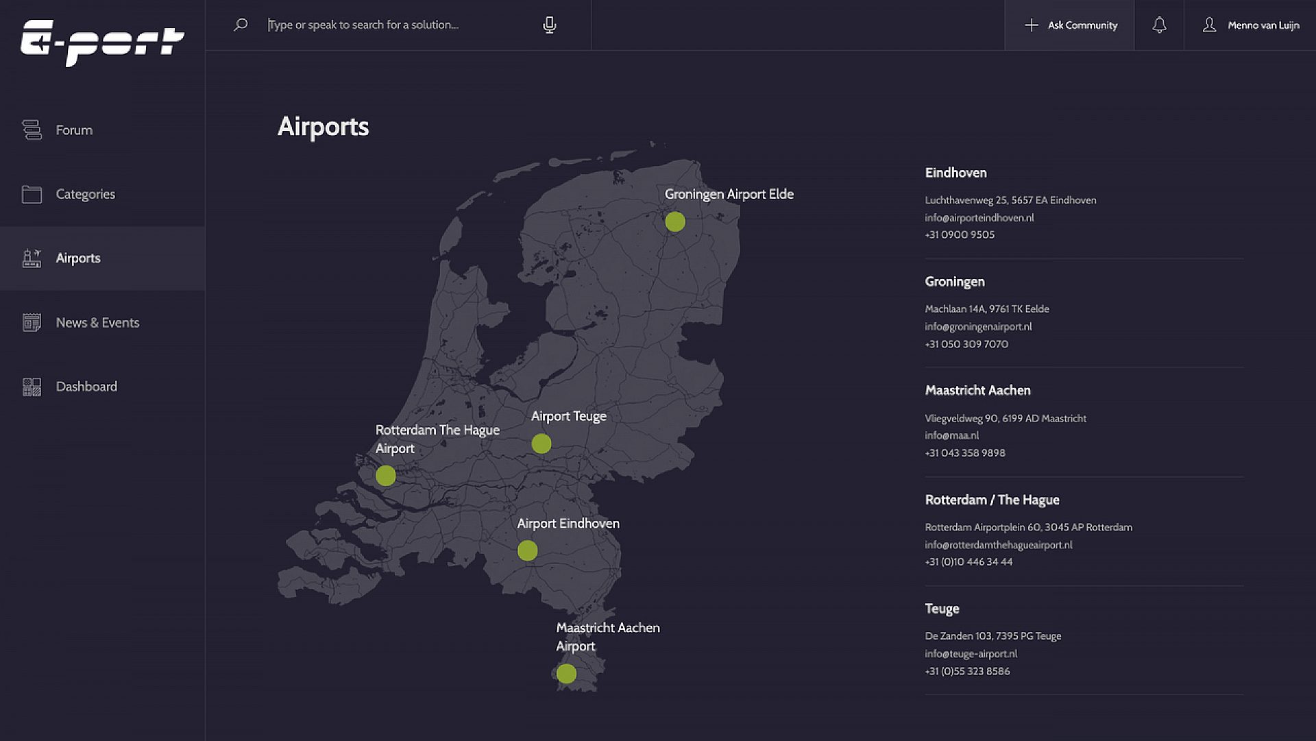 Overview of participating airports