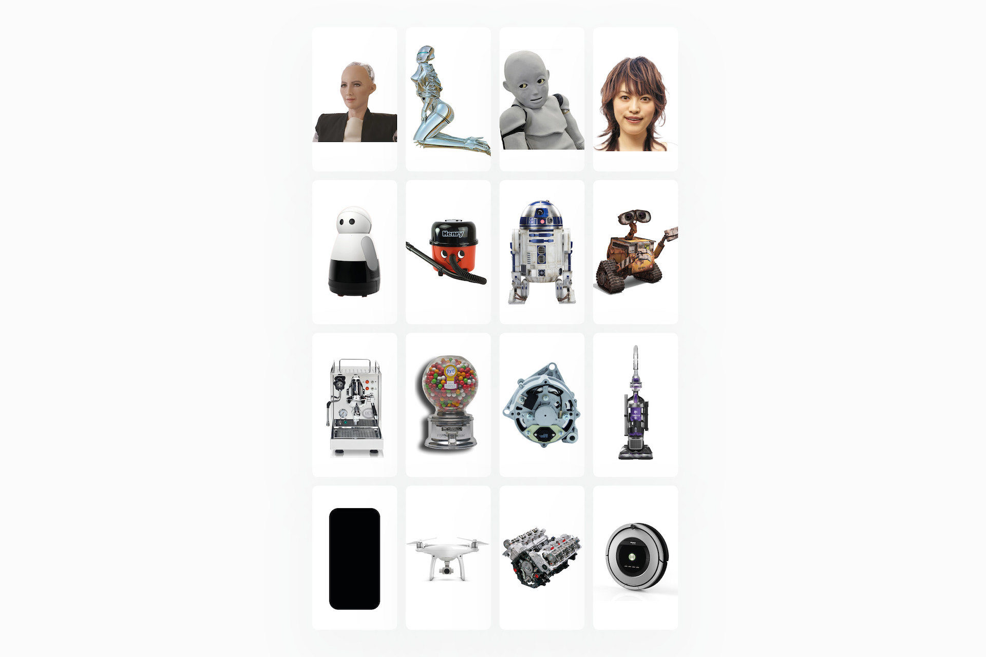 Some of the images shown during the user-testing, which revealed people prefer objects with human-like behaviour